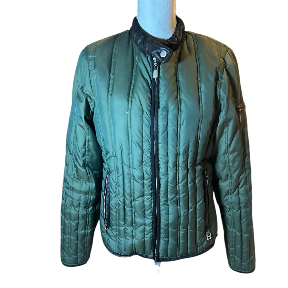 Michael Kors Olive Green Quilted Jacket with Faux Leather Detailing